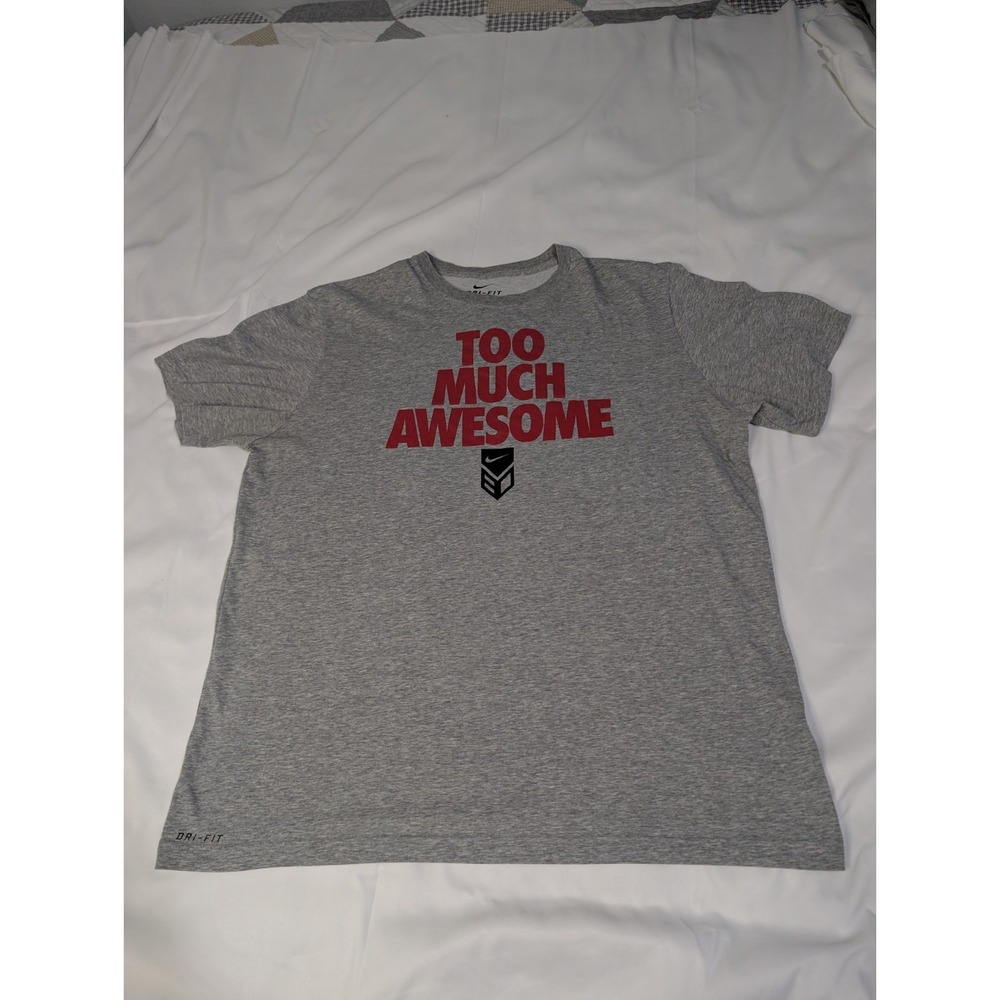 Men's Nike Baseball "Too Much Awesome" XLarge Gray Dri-Fit Short Sleeve T-Shirt